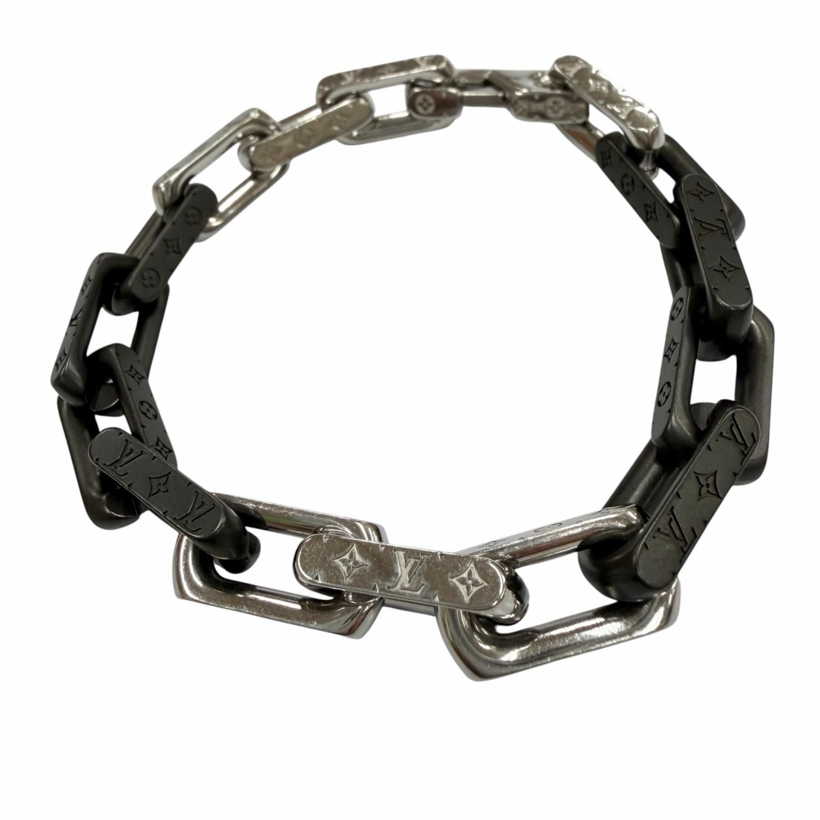 極美品▼LOUIS VUITTON ルイヴィトン M00687 ブレスレット モノグラム チェーン ブラック シルバー L イタリア製 メンズ アクセサリー