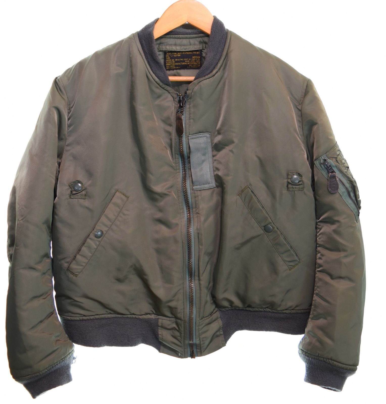 ミリタリー Military BRENTS MANUFACTURING INCORPORATED ブレンツ TYPE MA-1 Flight Jacket フライト ジャケット ジャケット カーキ Mサイズ 103MT-4868