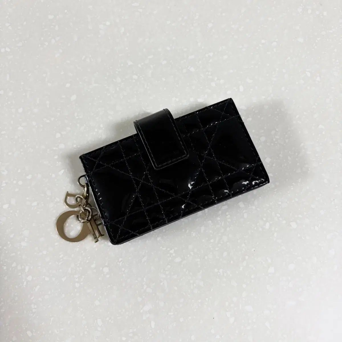 正規品 ディオール レディ カナージュ パテント アコーディオン カードウォレット ブラック
