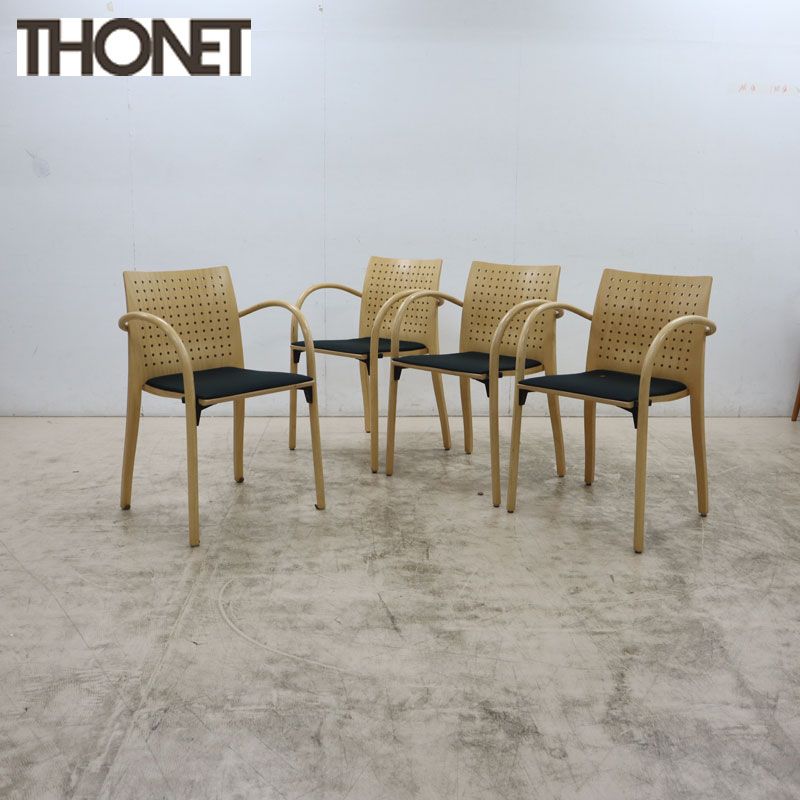 THONET TON社 トーネット 290F ダイニングチェア/アームチェア/スタッキングチェア ナチュラル 4脚セット 曲げ木 バウハウス