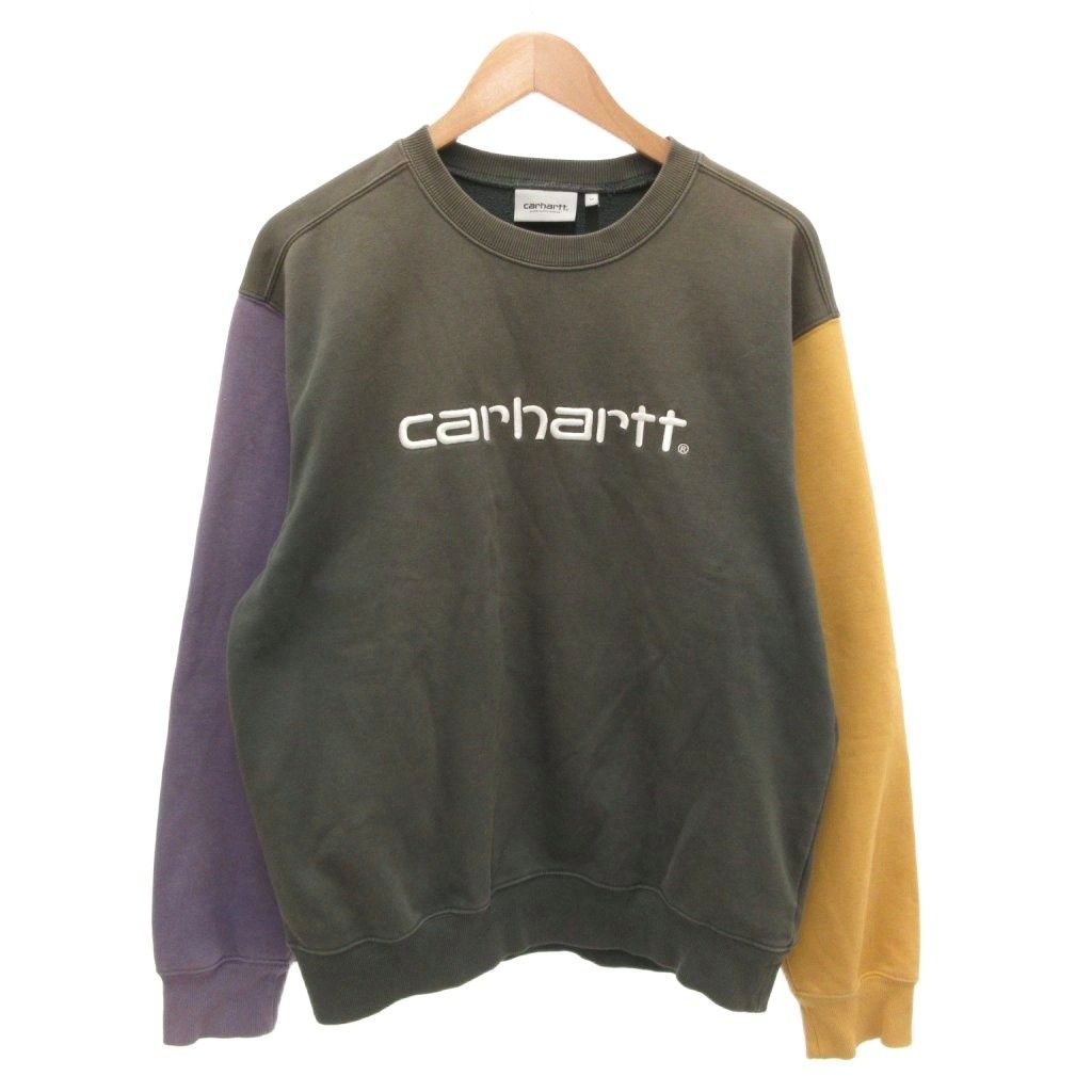 カーハート carhartt トレーナー スウェット 長袖 ロゴ刺繍 M 緑 グリーン 黄 イエロー 紫 パープル /JS ■GY01