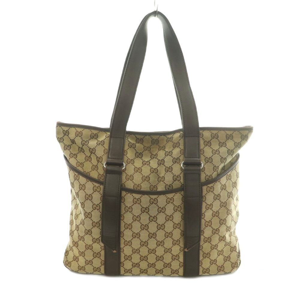 ただの服好きGUCCI トートバッグ ベージュ/ブラウン グッチ GUCCI トートバッグ キャンバス レザー GG柄 ベージュ 茶