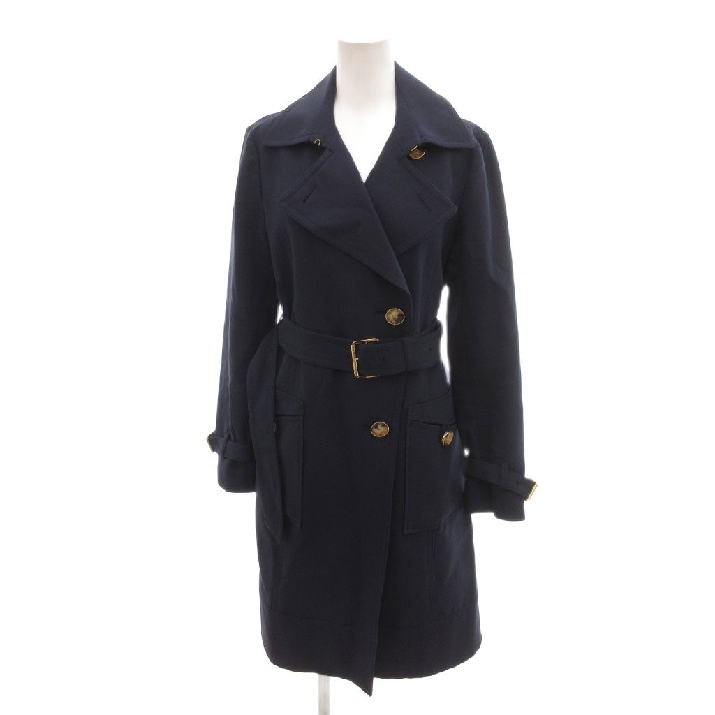 マイケルマイケルコース Michael michael kors 美品 トレンチコート 4 紺 ネイビー ダブルブレスト ベルト付き ミドル ハーフ丈 /SJ ■GY17