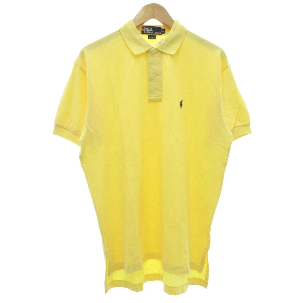ポロ バイ ラルフローレン Polo by Ralph Lauren タグ付き ポロシャツ ミドル ハーフ丈 L 黄色 イエロー 無地 半袖 /ML ■GY18
