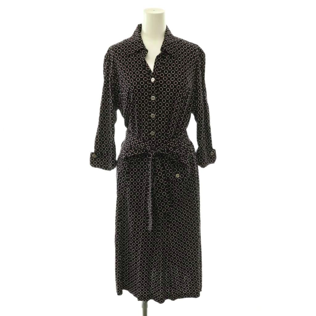 バーバリー ロンドン BURBERRY LONDON ワンピース ロング 総柄 リボンベルト付き 44 ブラック マルチカラー /ES ■GY18