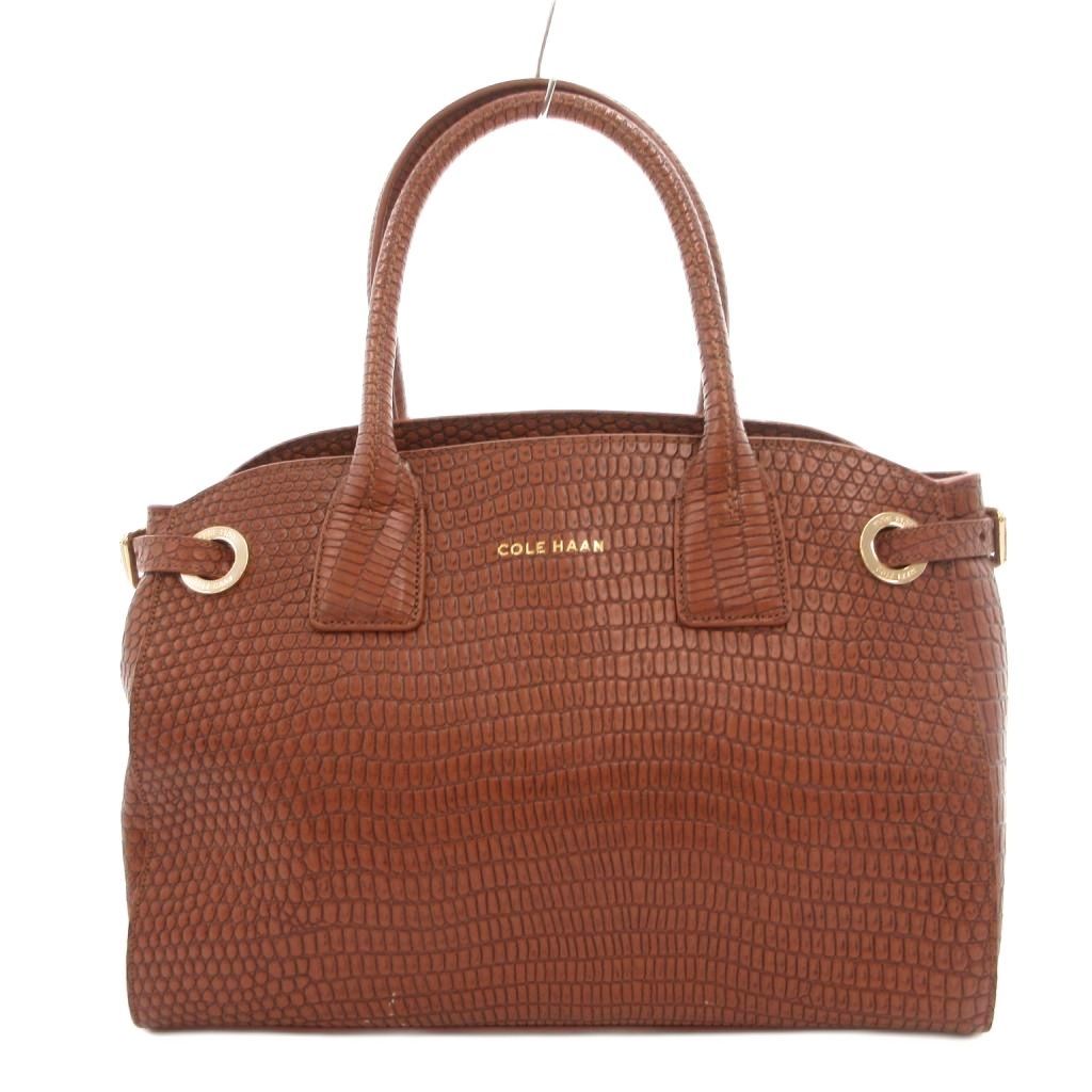 コールハーン COLE HAAN ハンドバッグ 茶 ブラウン 型押し ロゴ金具 /SX ■GY18