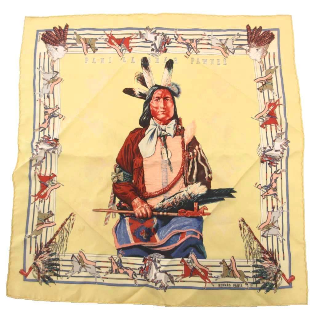 エルメス HERMES Pani La Shar Pawnee パウニー族の首長 カレ40 スカーフ チーフ 絹 シルク イエロー マルチカラー /SD ■GY18 26,585円