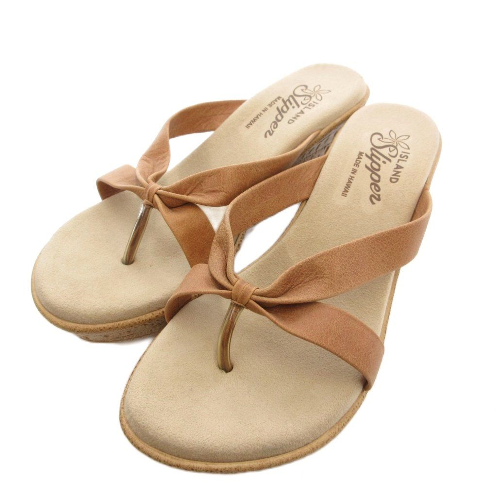 アイランドスリッパ ISLAND SLIPPER サンダル ウェッジソール リボンディテール レザー 7 ブラウン ベージュ /MX