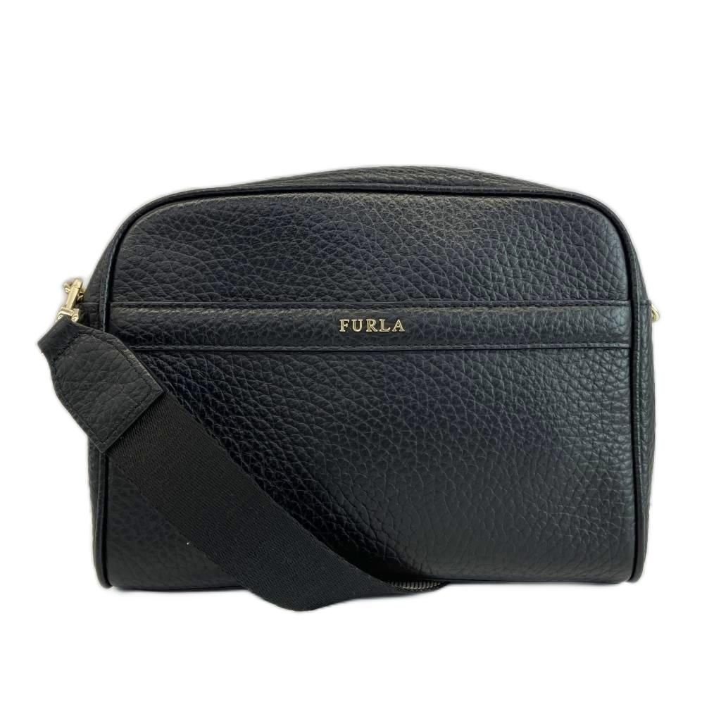 フルラ FURLA アヴリル AVRIL ショルダーバッグ レザー シボ革 ロゴ ゴールド金具 黒 ブラック /XZ ■GY18