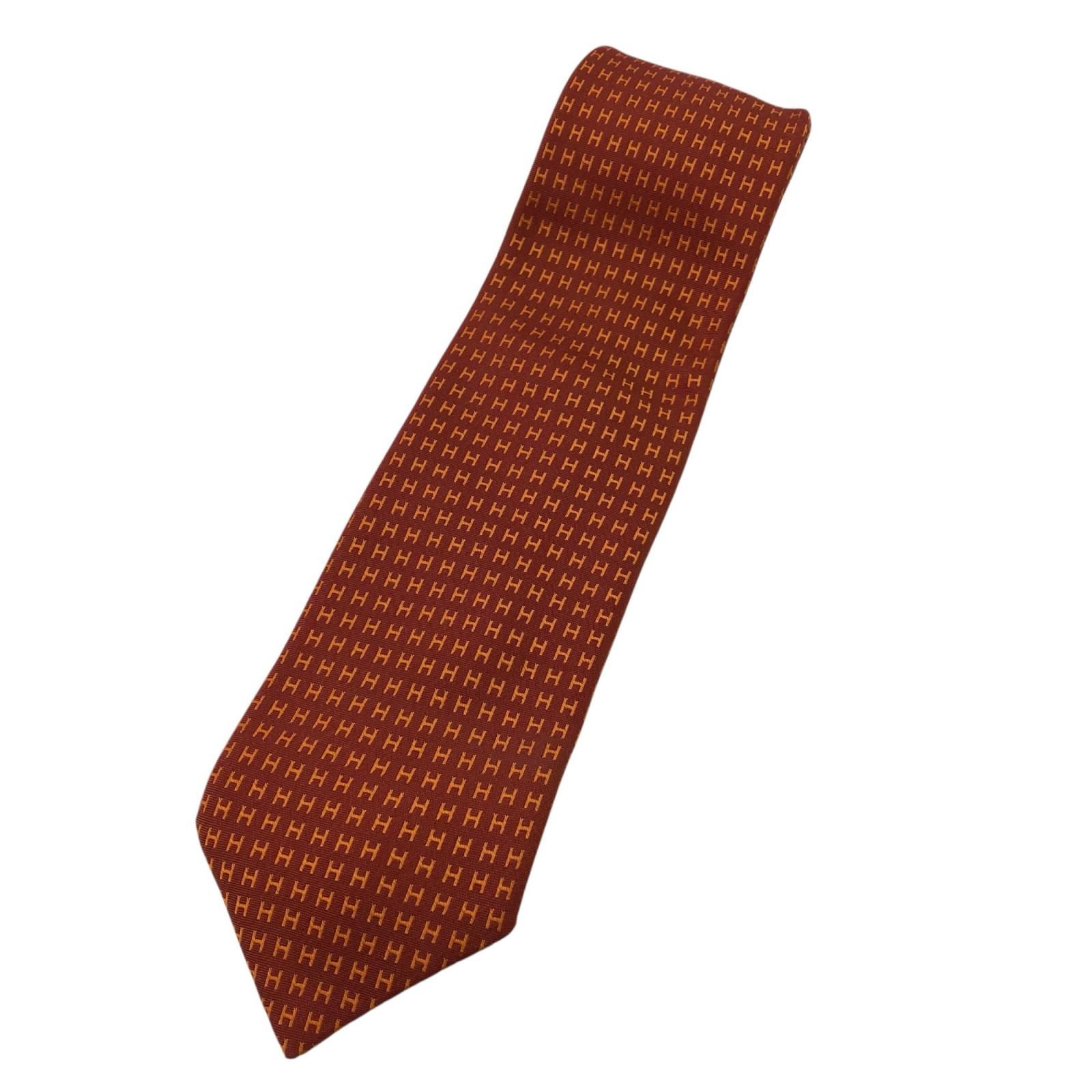186005 現状品 HERMES エルメス ネクタイ オレンジ ファソネH シルク メンズ