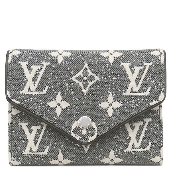 ルイヴィトン LOUIS VUITTON 三つ折り財布 ポルトフォイユ ヴィクトリーヌ モノグラムデニム モノグラムジャガードデニム ブラック シルバー金具 黒 グレー 白 M81859 RFID 【箱】【中古】