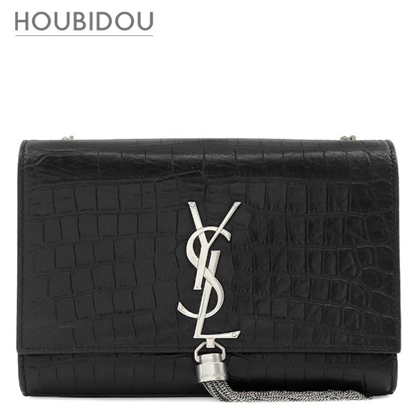 サンローラン SAINT LAURENT ショルダーバッグ ケイト タッセル チェーンショルダー レザー ブラック シルバー金具 モノグラム カサンドラ 黒 型押し 【中古】