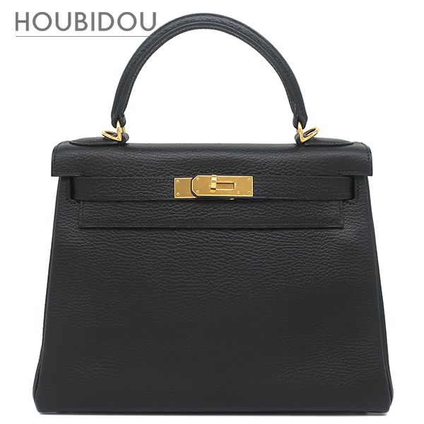 エルメス HERMES 2WAYバッグ ケリー28 内縫い トゴ ブラック ゴールド金具 黒 ハンドバッグ ショルダー □D 【保存袋】【中古】