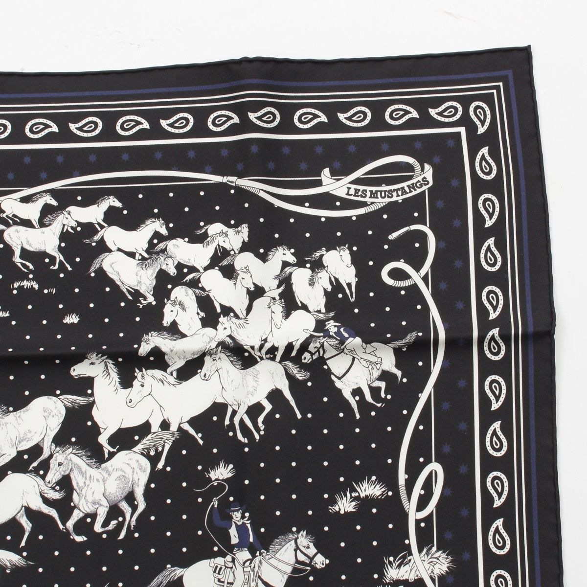 エルメス カレ55 LES MUSTANGS BANDANA 野生馬 シルク バンダナ
