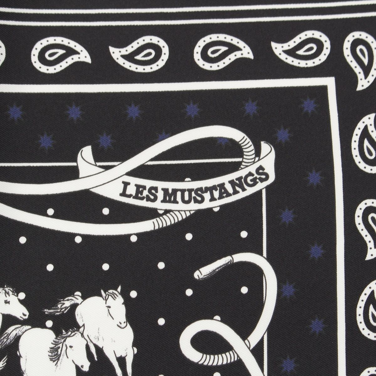 エルメス カレ55 LES MUSTANGS BANDANA 野生馬 シルク バンダナ
