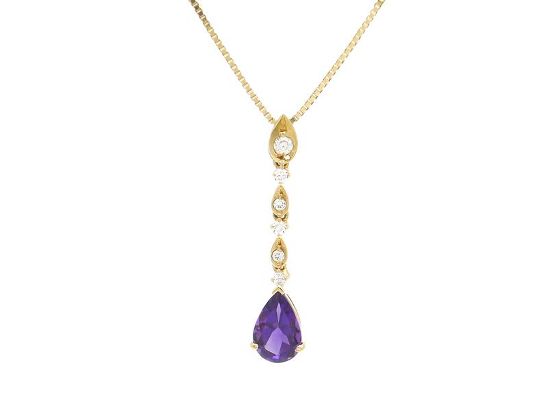 JEWELRY　貴金属・宝石　ネックレス　ペンダント　アメジスト　ダイヤモンド　K14　ゴールド　3.2g　2120000363139　【200】