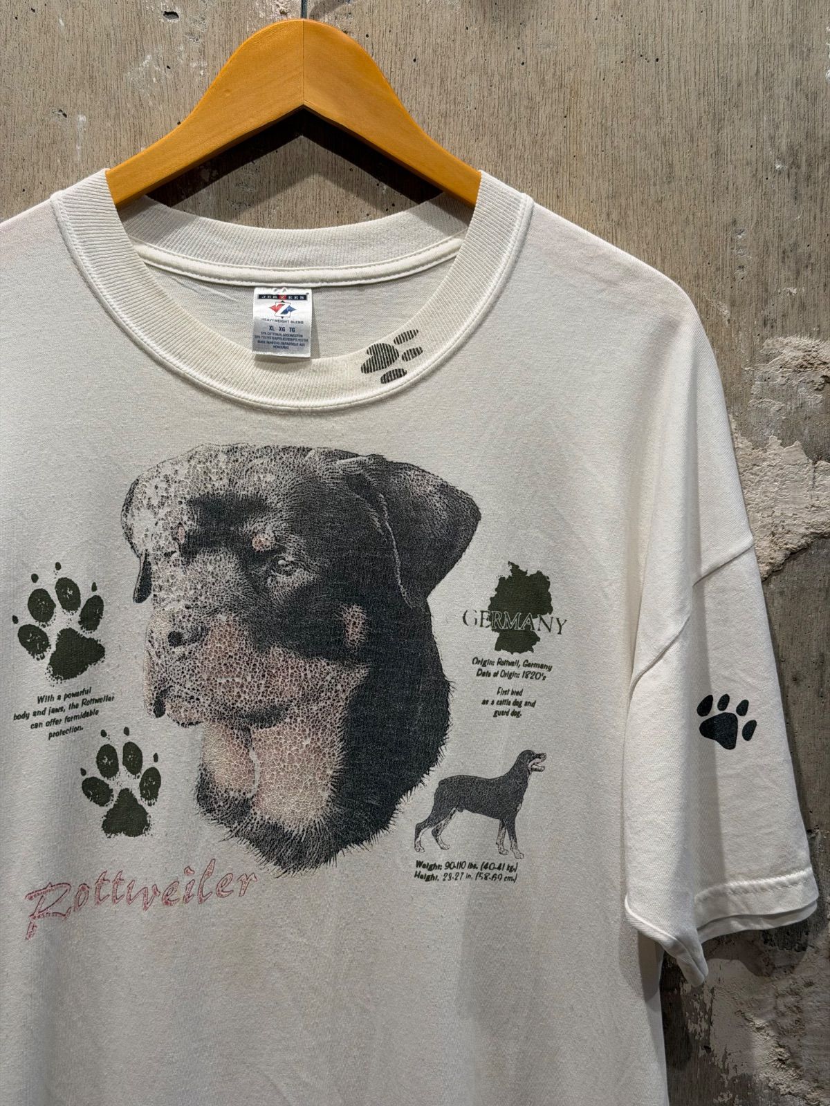 【 Rottweiler / ロットワイラー 】 JERZEES　半袖 Tシャツ　両面プリント　犬　アニマル　白　ホワイト　《 XL 》