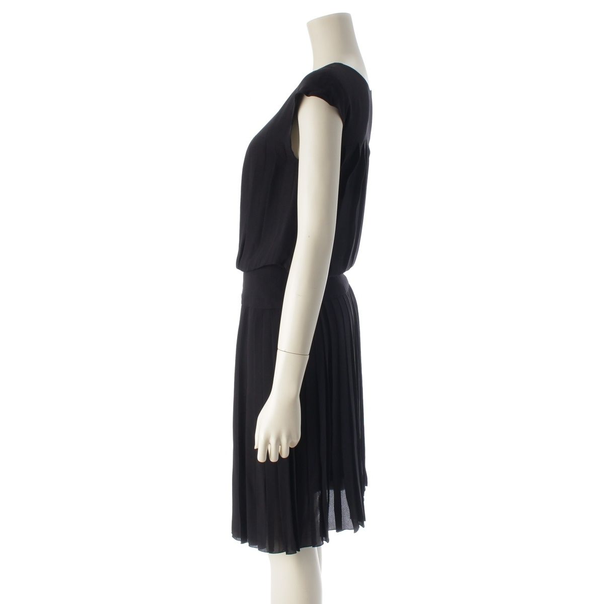 シャネル 07P シルク プリーツデザイン ノースリーブ ワンピース ひざ