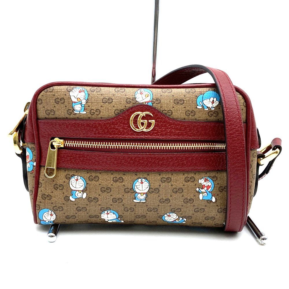 GUCCI グッチ 647784 ドラえもんコラボ ショルダーバッグ マイクロGG ブラウン レッド レディース