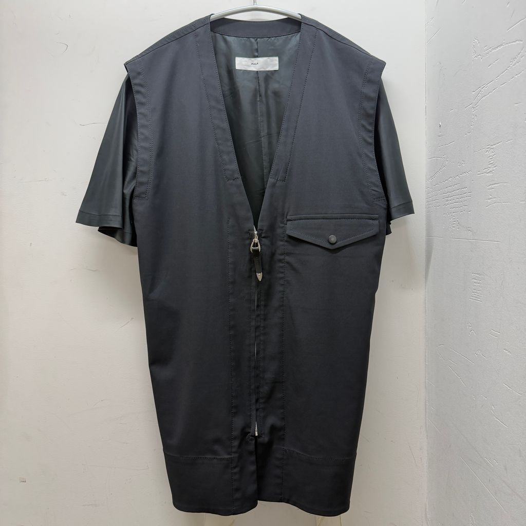 TOGA PULLA トーガプルラ POLYESTER WOOL TWILL BLOUSEN シャツ TP22-FJ239 ブラック size:36【中目黒B06】