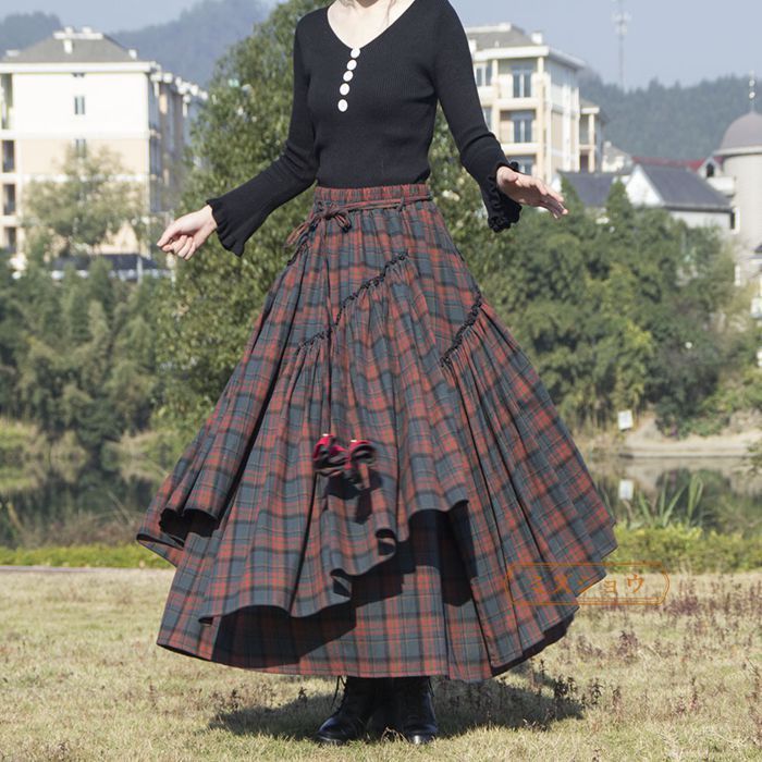 スカート チェック柄 ロングスカート レディース マキシ マキシスカート 秋冬 ドッキング Aラインスカート Aライン フレア フレアスカート ボトムス ロング 大きいサイズ