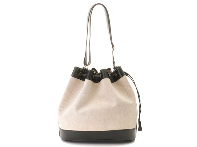 HERMES エルメス マーケットPM トワルアッシュ/ボックスカーフ ナチュラル/ブラック/GP ○O刻【中古】472