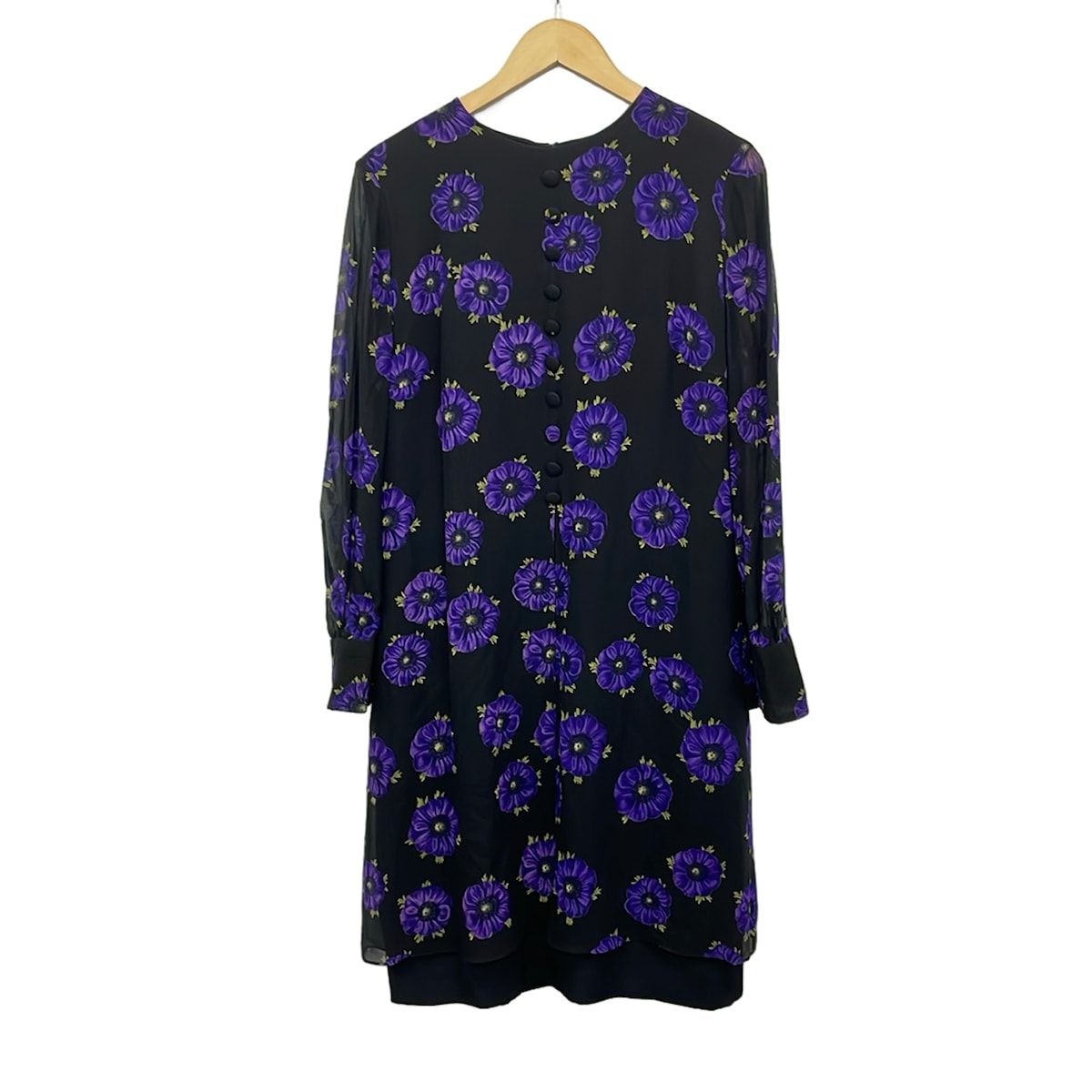 A-K-R-I-S- アクリス ロングワンピース バタフライ 総柄 シアー AKRIS(アクリス) ワンピース レディース美品 - 黒×パープル×イエロー