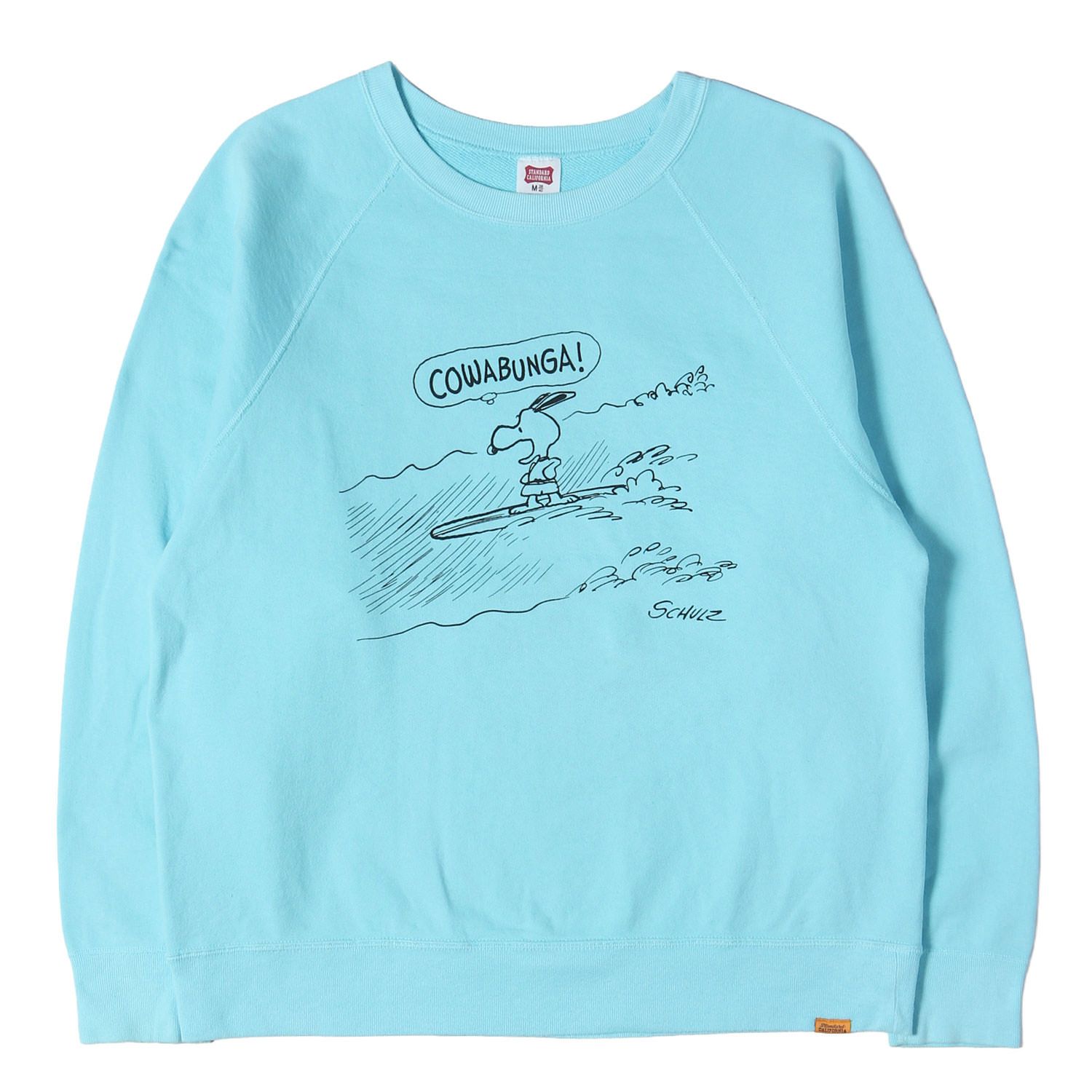 STANDARD CALIFORNIA スタンダードカリフォルニア ライトブルー Mサイズ 24SS PEANUTS&CO. グラフィック ロゴ スウェットシャツ SNOOPY × SD COWABUNGA! CREW コラボ 日本製【メンズ】【中古】