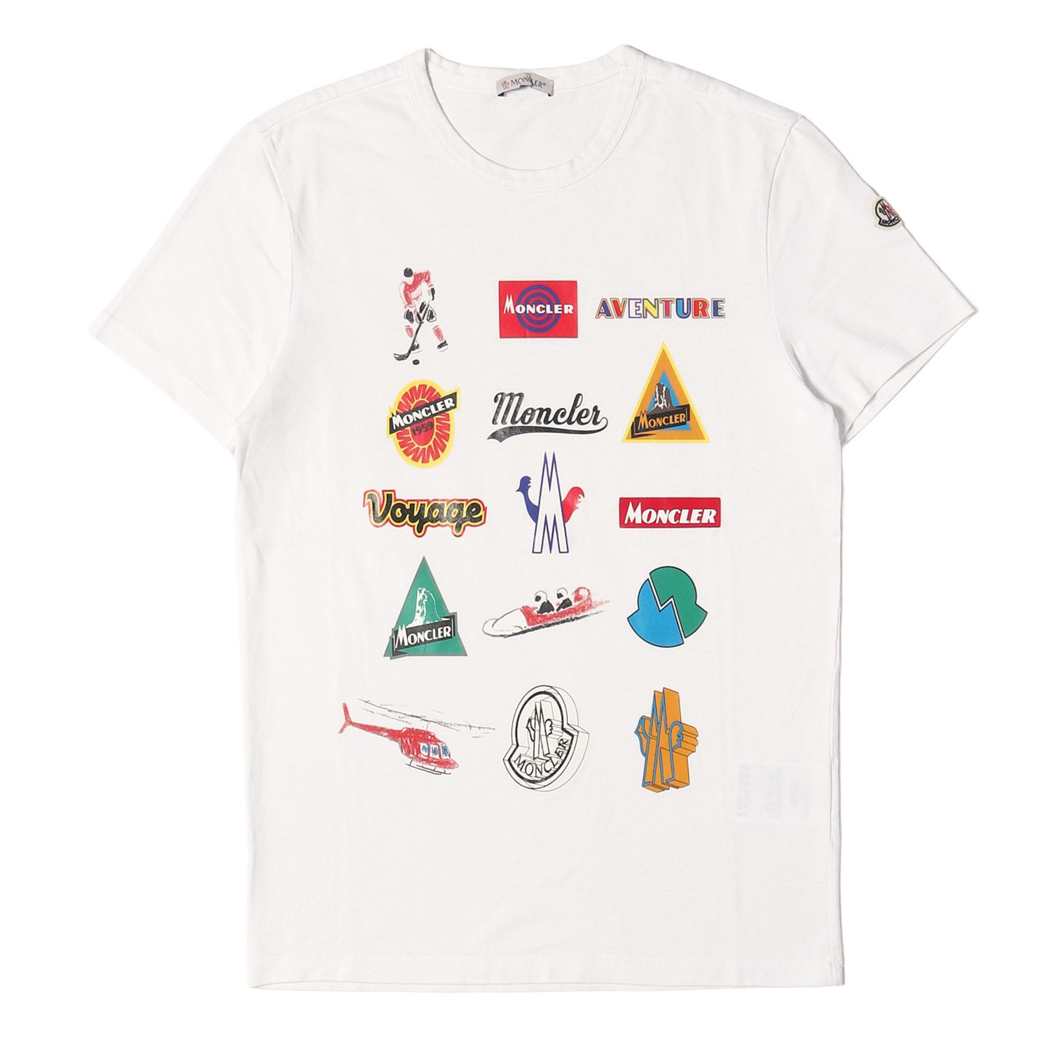 MONCLER モンクレール Tシャツ ホワイト 白 Sサイズ ワッペン付き マルチロゴ プリント Tシャツ MAGLIA T-SHIRT トップス カットソー 半袖【メンズ】【中古】