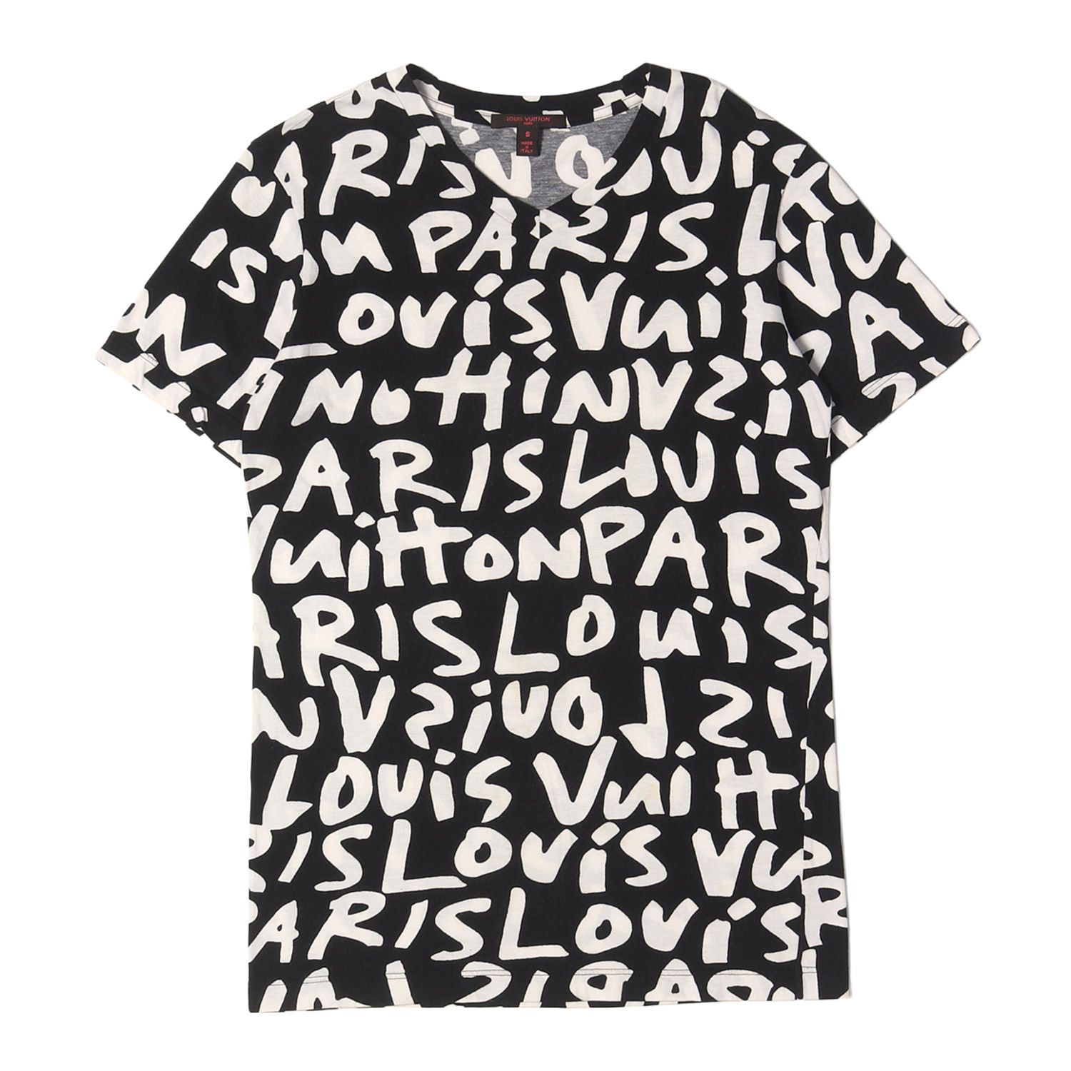 LOUIS VUITTON ルイヴィトン Tシャツ ブラック 黒 Sサイズ スティーブン スプラウス モノグラム グラフィティ Vネック Tシャツ イタリア製 トップス カットソー 半袖【メンズ】【中古】 29,614円