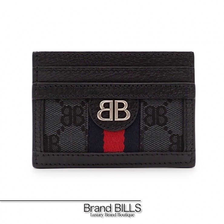未使用品 BALENCIAGA バレンシアガ グッチ コラボ ハッカープロジェクト カードケース 680386 レザー キャンバス ブラック メンズ