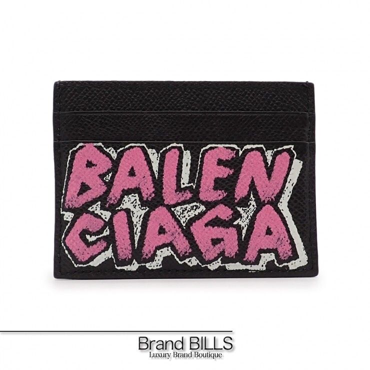 未使用品 BALENCIAGA バレンシアガ グラフィティ プリント カードケース 579311 グレインカーフスキン ブラック メンズ 未使用品 BALENCIAGA バレンシアガ グラフィティ プリント カード