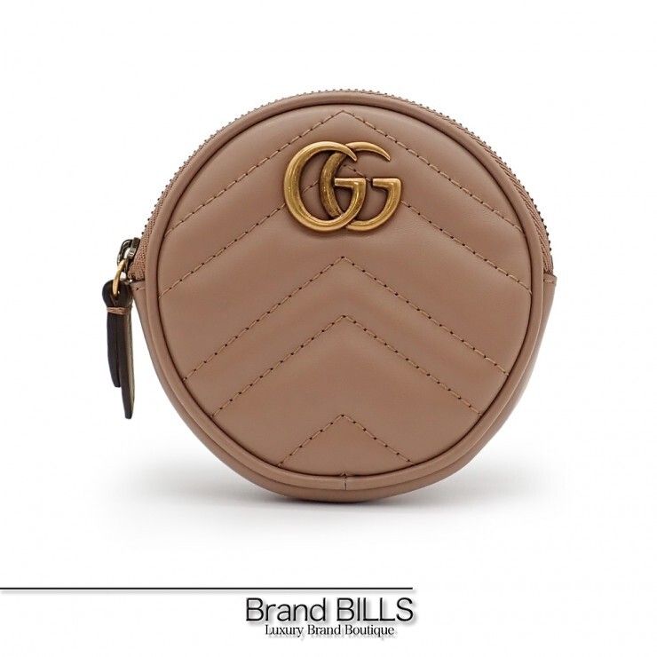 未使用品 GUCCI グッチ GGマーモント コインケース 575160 キルティング ハート キーリング付き ピンクベージュ系 レザー レディース