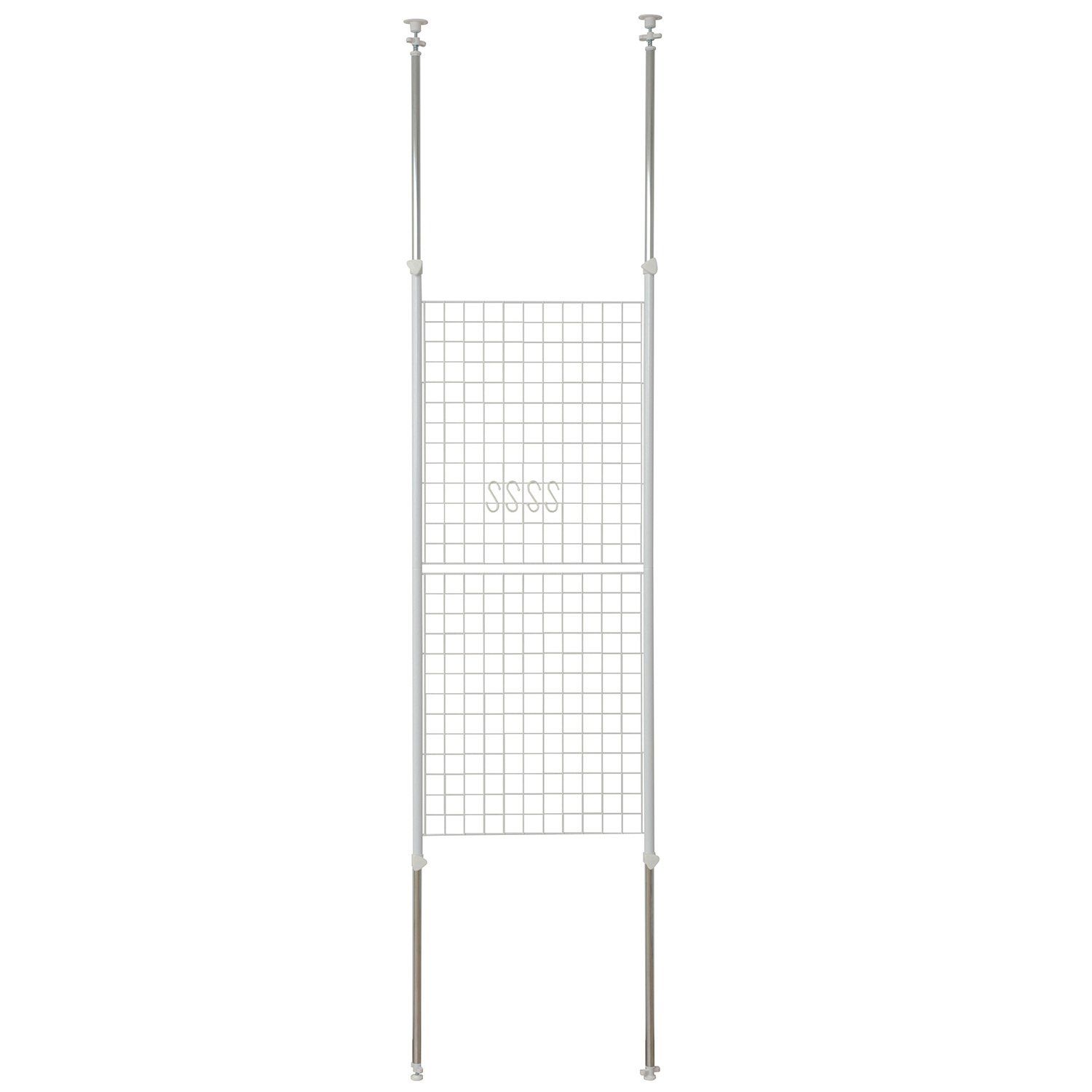 R★山善(YAMAZEN) 突っ張り パーテーション (ワイヤータイプ) 幅60×奥行5×高さ166.5-295.5cm (フック4個付き) 壁掛け 収納 壁面収納 天井 間仕切り 組立品 ホワイト SP-60(W) 63d78d84