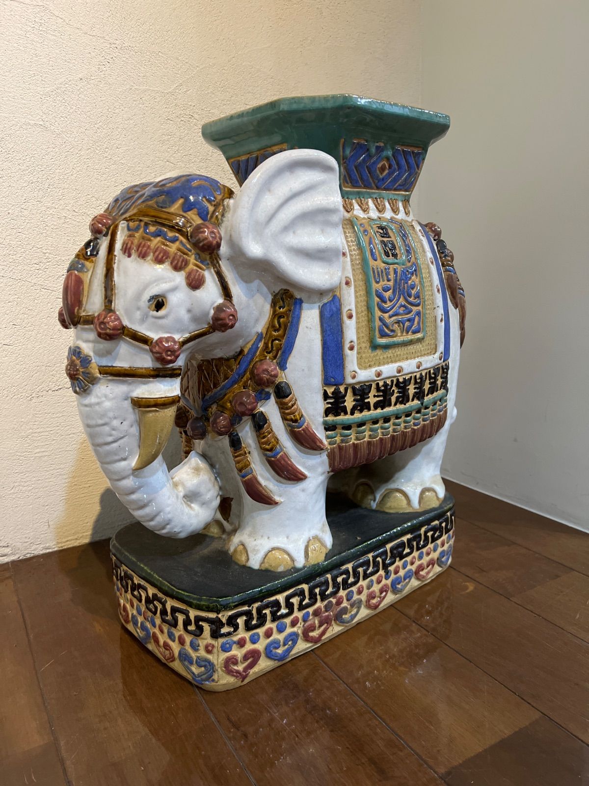 中国古玩　色絵　象トン　花台/スツール　オブジェ　大型 10,650円
