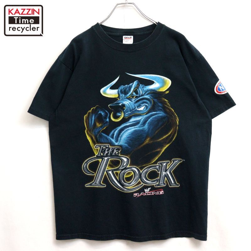 00s USA製 Anvil The Rock WWF プロレス レーシング 半袖Ｔシャツ メンズ 表記Lサイズ