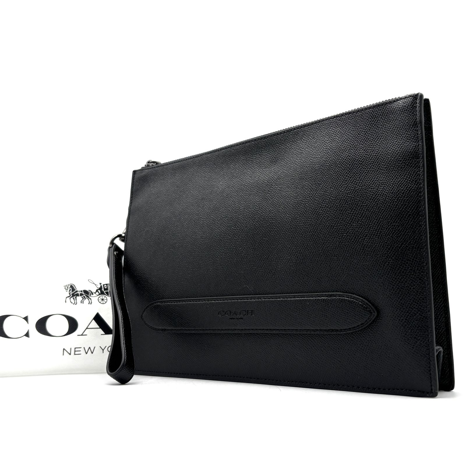 未使用に近い コーチ COACH クラッチバッグ セカンドバッグ ブラック 黒 レザー 本革 リストレット ファスナー ボーナス 夏休み 帰省 お盆 敬老の日 サマーギフト シルバーウィーク ご褒美