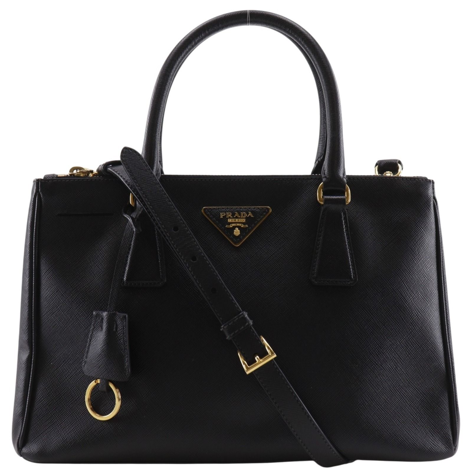 【PRADA】プラダ ガレリア ミディアム 2WAYショルダー 1BA863 サフィアーノ 黒 レディース ハンドバッグ