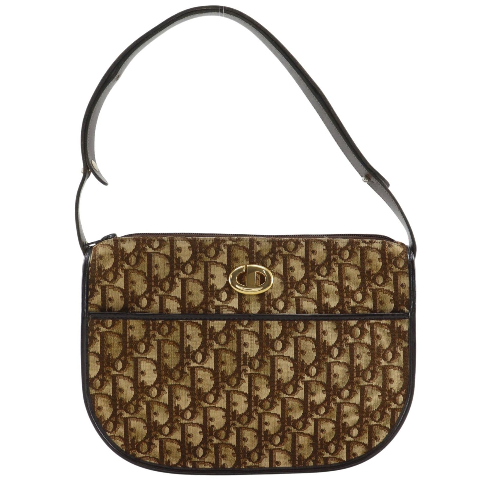 【Dior】クリスチャンディオール トロッター CDロゴ ヴィンテージ キャンバス 茶 レディース ショルダーバッグ