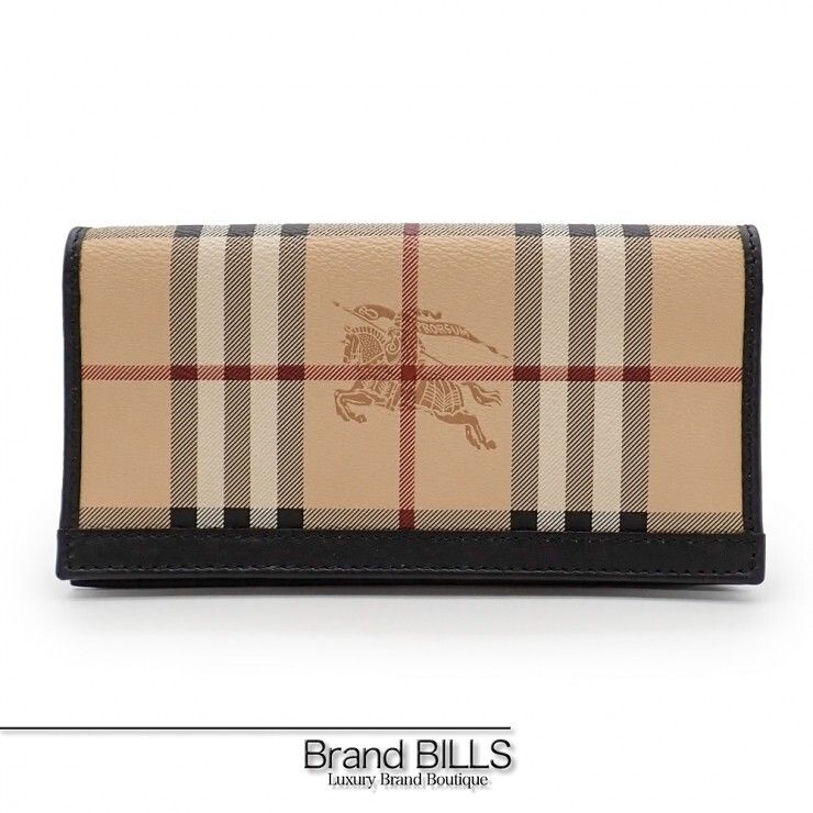 美品 BURBERRY バーバリー ヘイマーケット コンチネンタル ウォレット 3668638 PVC レザー クラシックチェック ブラック メンズ