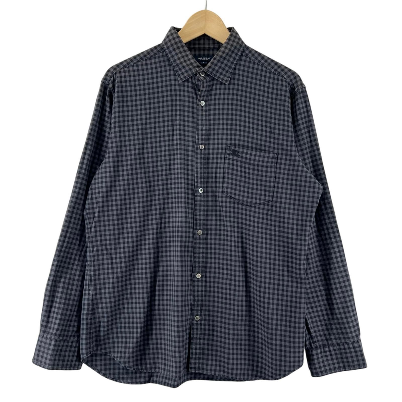 美品 BURBERRY LONDON バーバリーロンドン チェック 春夏 SS 長袖シャツ コットン グレー メンズ L【古着】【中古】【送料無料】