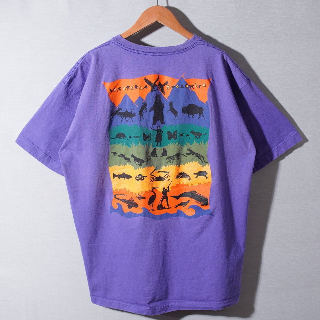90s USA製 パタゴニア Patagonia Tシャツ XL パープル アニマル 