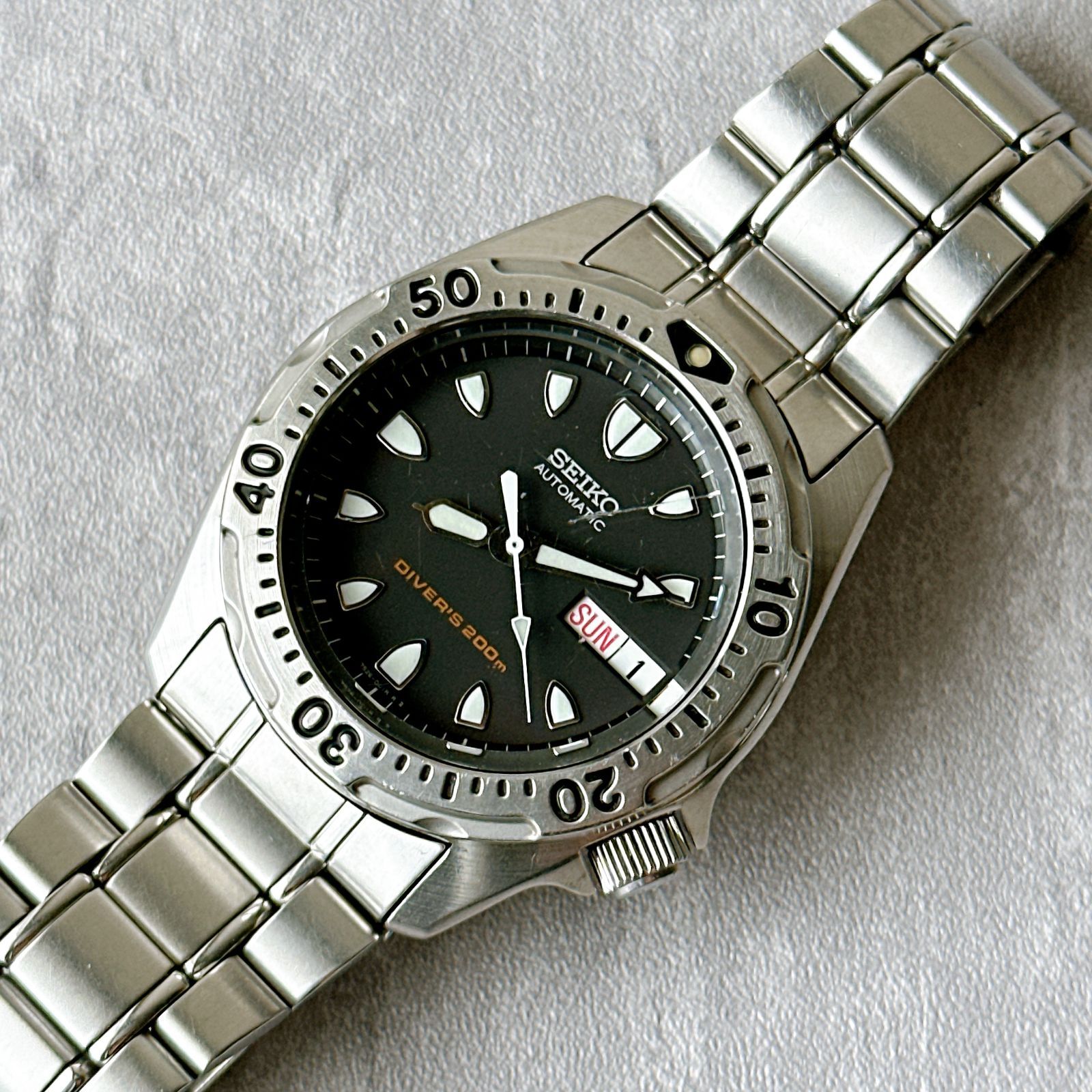 SEIKO セイコー ダイバーズ 200m 7S26-0010 自動巻き ブラックダイヤル デイデイト ステンレスブレス ヴィンテージ セイコーダイバー メンズ腕時計