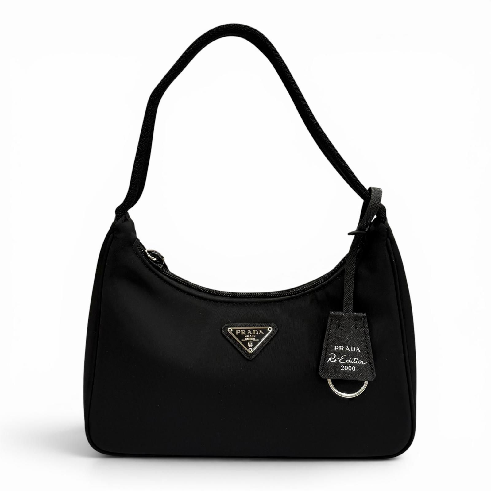 極美品★PRADA プラダ 1NE515 Re-Edition 2000 Re-Nylon ミニバッグ 三角プレート チャーム付 ワンショルダーバッグ ブラック 保存袋付き