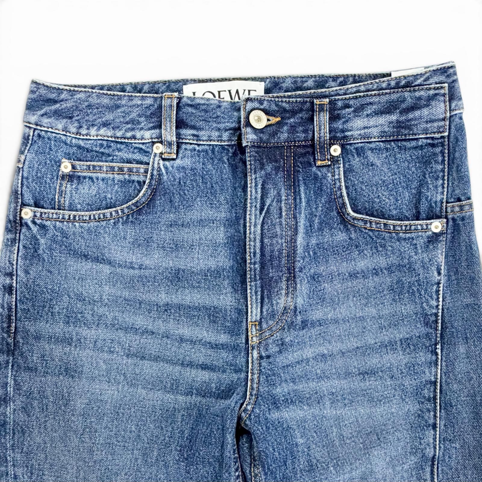 極美品△LOEWE ロエベ H526Y11X59 ASYMMETRIC JE DENIM ロゴレザー