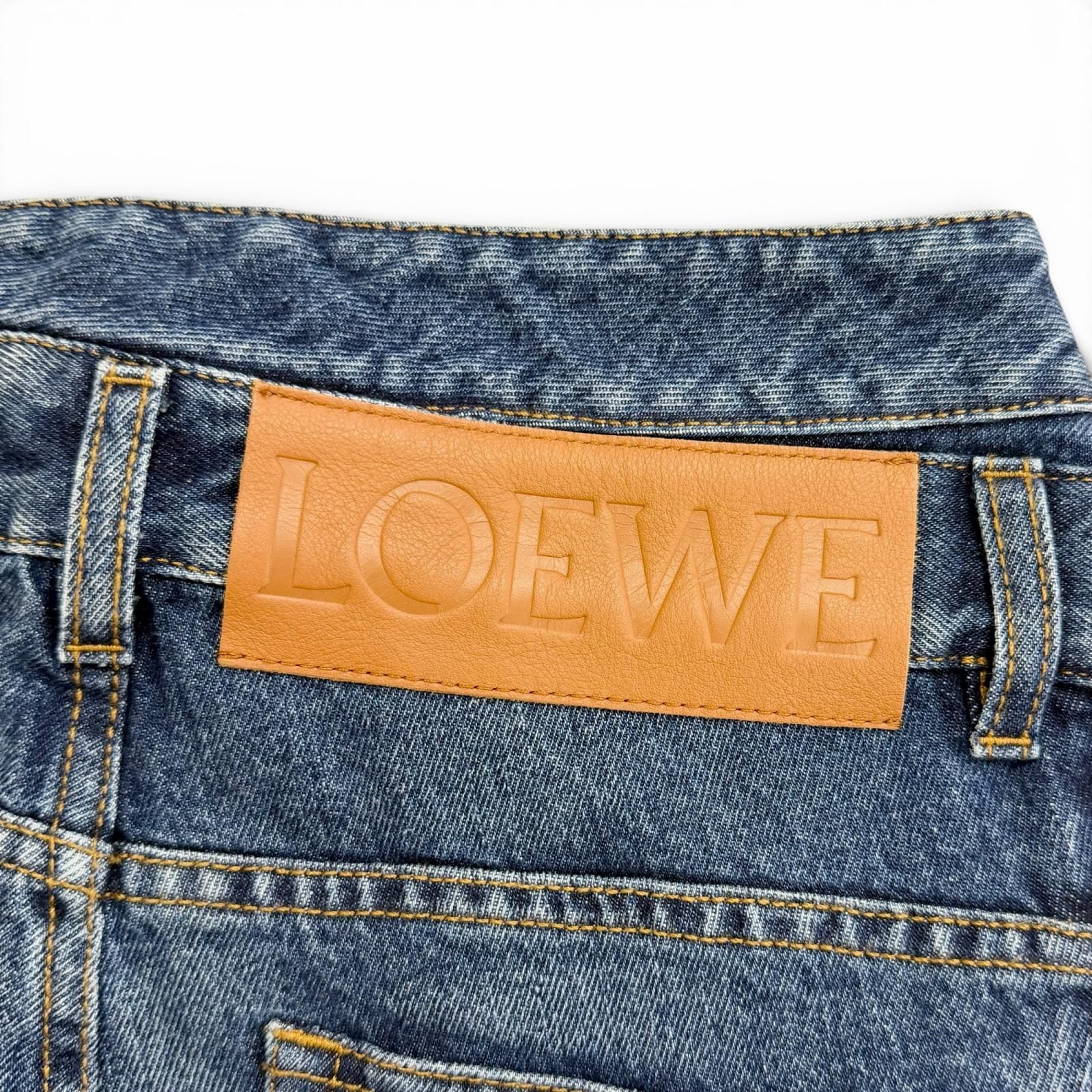 極美品△LOEWE ロエベ H526Y11X59 ASYMMETRIC JE DENIM ロゴレザー