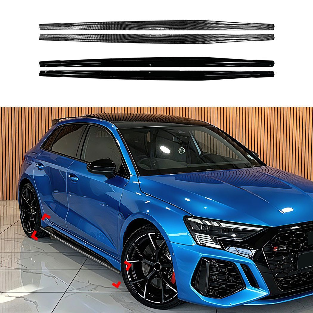 アウディ Audi RS3 8Y 2021年以降 サイド下部 サイドスカートスポイラー ピアノブラック カーボン調 ABS 外装アクセント ドレスアップ