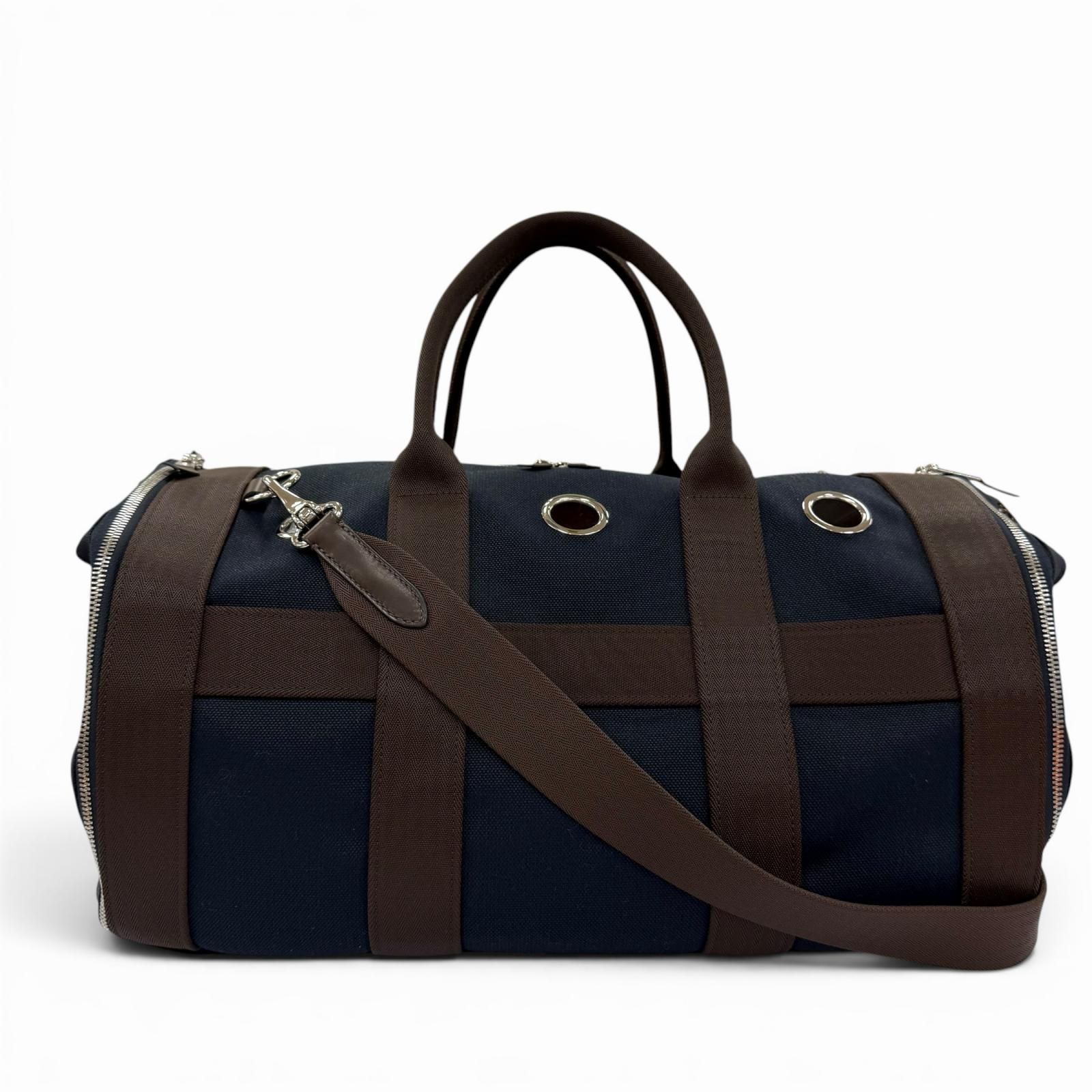 未使用品☆HERMES エルメス 2WAY ドッグキャリー ペットキャリー ショルダーバッグ トワルミタリー ネイビー W刻印 フランス製 保存袋付