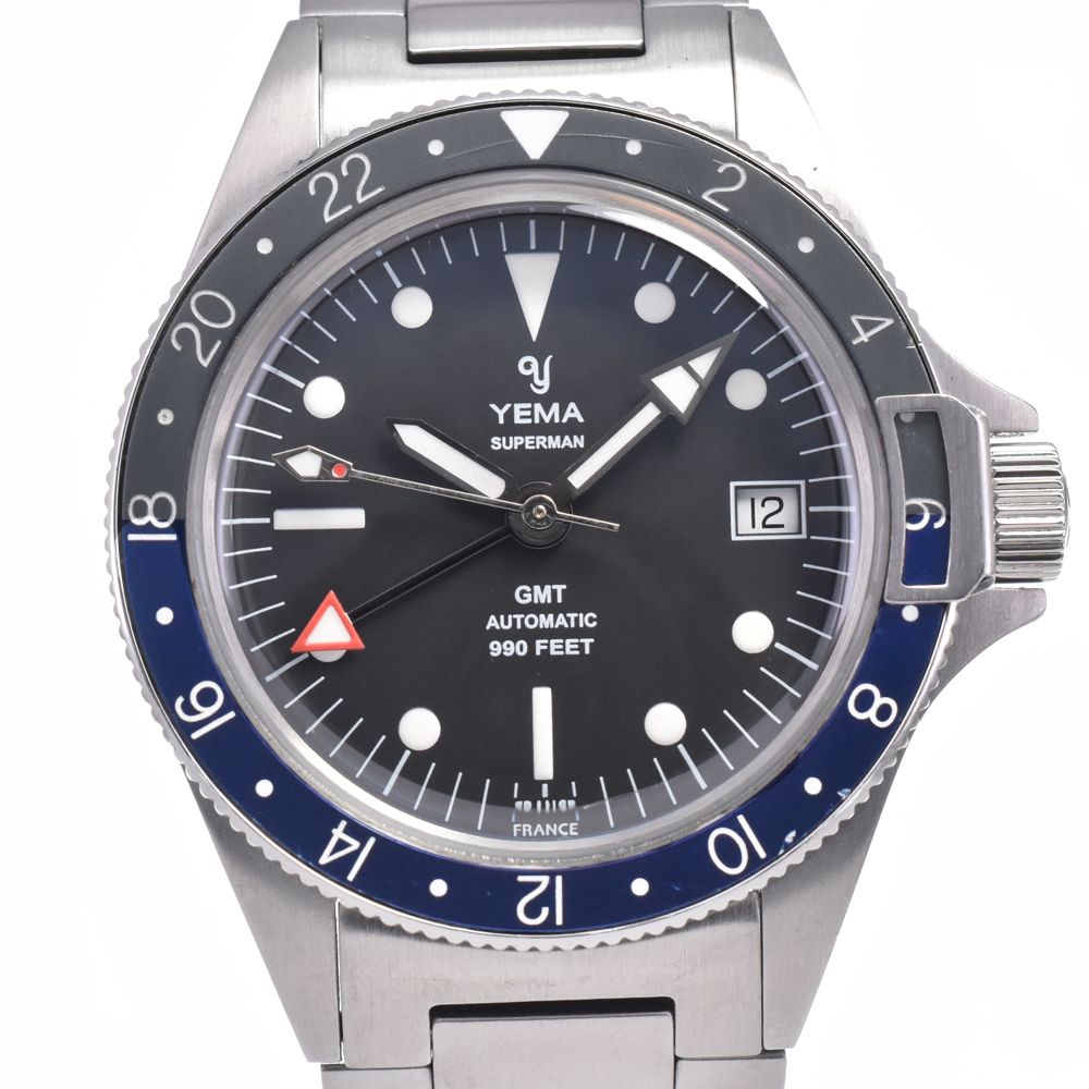 イエマ YEMA YSUPGMT2019C-AMS スーパーマン ヘリテージ GMT ブラック 自動巻き メンズ 良品 内箱・保証書付き 腕時計 N#148582