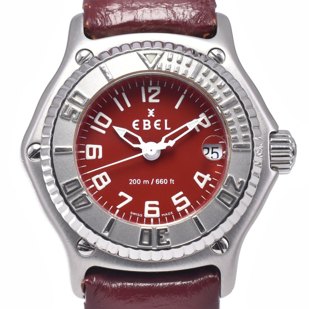 エベル EBEL E9087321 ディスカバリー デイト レッド クォーツ レディース 美品 箱付き 腕時計 N#148494